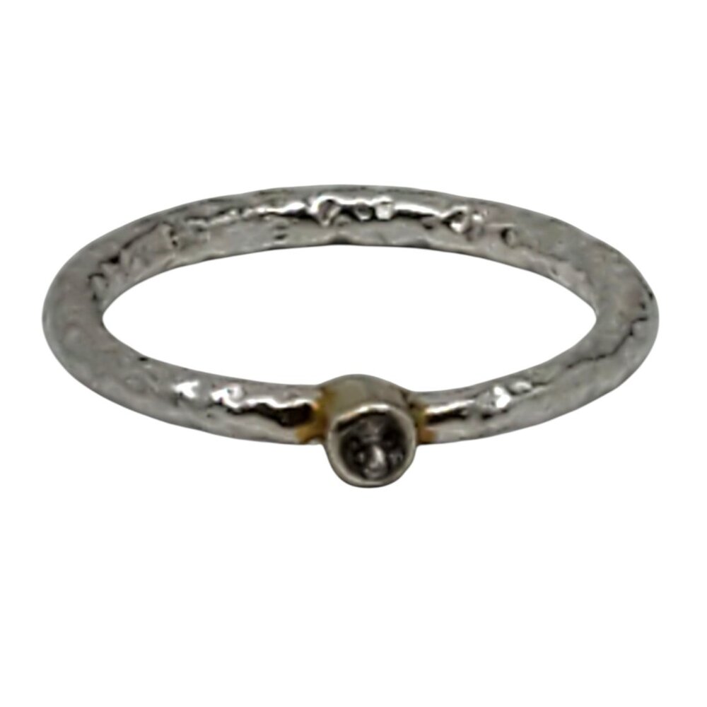 RLM Studio Sterling Silver & Gold Tone CZ Hammered Band Ring Size 8 #23631